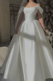Ethereal Wedding Dress Ball Gown Off The Shoulder Satin White Wedding Dresses Bridal Gowns HZ1121