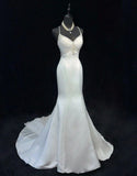 Ethereal Wedding Dress Mermaid Spaghetti Straps White Satin Wedding Dresses Bridal Gowns HZ1121