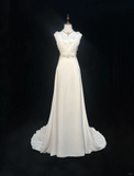 Classic Bridal Gown A line V Neck Chiffon Beads White Wedding Dresses Minimalist Bridal Gowns HZ1121