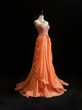 Vintage A Line Sweetheart Chiffon Orange Long Prom Dress Party Dress Evening Dresses HZ1121