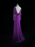 Elegant Glamour A Line Scoop Grape Chiffon Long Prom Dress Party Dress Evening Dresses HZ1121