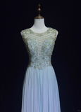 Vintage A Line Scoop Light Sky Blue Chiffon Long Prom Dress Party Dress Evening Dresses HZ1121