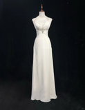 Classic Bridal Gown A line Halter Chiffon White Wedding Dresses Minimalist Bridal Gowns HZ1121