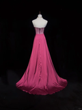 Vintage A Line Sweetheart Pink Slit Satin Long Prom Dress Party Dress Evening Dresses HZ1121