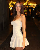 Cute A line Spaghetti Straps White Satin Short Summer Birthday Dress Hoco Dress Birthday Outfit 21st Birthday Mini Party Dresses HZ1121