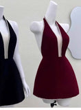 Cute A line Halter Burgundy Short Summer Birthday Dress Hoco Dress Birthday Outfit 23rd Birthday Mini Party Dresses HZ1121