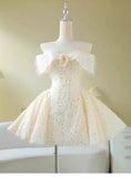 Cute Ball Gown Short Sleeves Sequin White Summer Birthday Dress Hoco Dress Mini Birthday Outfit 23rd Birthday Party Dresses HZ1121