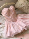 Cute Ball Gown Sweetheart Pink Lace Short Summer Homecoming Dress Hoco Dress Birthday Outfit 21st Birthday Mini Party Dresses HZ1121
