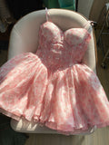 Cute Ball Gown Spaghetti Straps Floral Short Summer Birthday Dress Hoco Dress Mini Birthday Outfit 23rd Birthday Party Dresses HZ1121