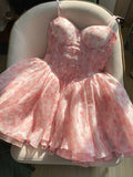 Cute Ball Gown Spaghetti Straps Floral Short Summer Birthday Dress Hoco Dress Mini Birthday Outfit 23rd Birthday Party Dresses HZ1121