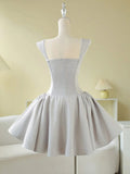 Simple Ball Gown Silver Short Homecoming Dress Summer Hoco Dresses Cocktail Dress HZ1121
