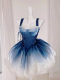 Pretty Ball Gown Short Ombre Blue Homecoming Dress Summer Hoco Dresses Cocktail Dress For Senior Teens HZ1121