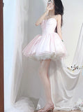 Pretty Ball Gown Short Spaghetti Straps Pink Homecoming Dress Summer Hoco Dresses Cocktail Dress For Senior Teens HZ1121