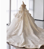 Dreamy Wedding Dress Ball Gown Off The Shoulder Satin Wedding Dresses Bridal Gowns HZ1121