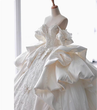 Dreamy Wedding Dress Ball Gown Off The Shoulder Satin Wedding Dresses Bridal Gowns HZ1121