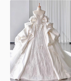 Dreamy Wedding Dress Ball Gown Off The Shoulder Satin Wedding Dresses Bridal Gowns HZ1121