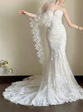 Classic Bridal Dress Mermaid Sweetheart Lace White Wedding Dresses Minimalist Bridal Gowns HZ1121