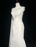 Vintage Bridal Gown Mermaid One Shoulder White Long Wedding Dresses Minimalist Bridal Gowns HZ1121