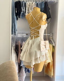 Cute A line Spaghetti Straps Short Summer Satin Birthday Dress Hoco Dress Birthday Outfit 18th Birthday Mini Cocktail Dresses HZ1121