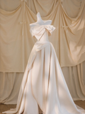 Pretty Wedding Dress Ball Gown Off The Shoulder Ivory Satin Long Wedding Dresses Brides Gowns HZ1121