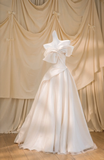 Pretty Wedding Dress Ball Gown Off The Shoulder Short Sleeves Ivory Satin Long Wedding Dresses Brides Gowns HZ1121