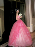 Modest Ball Gown Strapless Pink Tulle Long Prom Dress Party Dress Graduation Dresses Sweet 16 Dress HZ1121