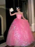 Modest Ball Gown Strapless Pink Tulle Long Prom Dress Party Dress Graduation Dresses Sweet 16 Dress HZ1121