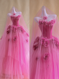 Gorgeous Ball Gown Sweetheart Hot Pink Floral Tulle Long Prom Dress Party Dress Graduation Dresses HZ1121