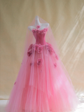 Gorgeous Ball Gown Sweetheart Hot Pink Floral Tulle Long Prom Dress Party Dress Graduation Dresses HZ1121