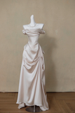 Pretty Wedding Dress A line Off The Shoulder Short Sleeves Satin Long Wedding Dresses Brides Gowns HZ1121