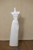 Modest Wedding Dress Sheath Strapless Satin Beads Long Summer Wedding Dresses Bridal Gowns HZ1121
