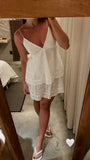 Simple A line Spaghetti Straps White Lace Short Homecoming Dress Summer Hoco Dresses Cocktail Dress HZ1121