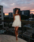 Simple A line White Strapless Short Lace Homecoming Dress Summer Hoco Dresses Cocktail Dress With Scarf HZ1121