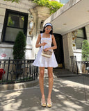 Simple A line Square Neck White Short Homecoming Dress Summer Hoco Dresses Cocktail Dress With Scarf HZ1121