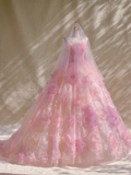 Gorgeous Ball Gown Strapless Light Pink Floral Tulle Long Prom Dress Party Dress Graduation Dresses HZ1121
