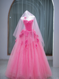 Gorgeous Ball Gown Sweetheart Hot Pink Floral Tulle Long Prom Dress Party Dress Graduation Dresses HZ1121