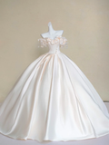 Modest Wedding Dress Ball Gown Off The Shoulder Light Pink Satin Long Wedding Dresses Brides Dress Bridal Gowns HZ1121