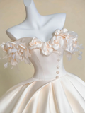 Modest Wedding Dress Ball Gown Off The Shoulder Light Pink Satin Long Wedding Dresses Brides Dress Bridal Gowns HZ1121
