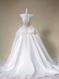 Romantic Bridal Gown Ball Gown High Neck White Lace Floral Wedding Dresses Minimalist Bridal Gowns HZ1121