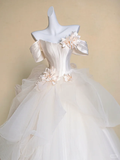 Modest Wedding Dress Ball Gown Off The Shoulder White Satin Long Wedding Dresses Brides Dress Bridal Gowns HZ1121