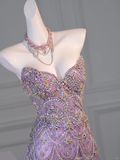 Gorgeous Mermaid Sweetheart Lilac Slit Sequin Long Prom Dress Party Dress Graduation Dresses With Cape HZ1121