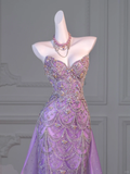 Gorgeous Mermaid Sweetheart Lilac Slit Sequin Long Prom Dress Party Dress Graduation Dresses With Cape HZ1121