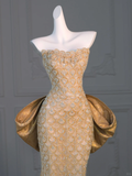 Gorgeous Mermaid Sweetheart Gold Sequin Long Prom Dress Party Dress Graduation Dresses With Bow-knot HZ1121