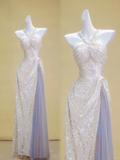 Gorgeous Mermaid Halter Silver Sequin Slit Long Prom Dress Party Dress Graduation Dresses HZ1121