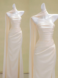 Modest Wedding Dress Mermaid Strapless Satin Slit Long Wedding Dresses Brides Dress Bridal Gowns HZ1121