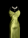 Vintage Sheath Spaghetti Straps Green Long Evening Party Gowns Formal Dresses Prom Dresses HZ1121