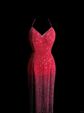 Vintage Mermaid Halter Sequin Pink Backless Long Prom Dress Party Dress Graduation Dresses HZ1121