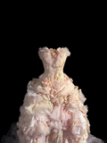Modest Ball Gown Strapless Pink Chiffon Floral Long Prom Dress Party Dress Graduation Dresses Sweet 16 Dress HZ1121
