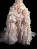 Modest Ball Gown Strapless Pink Chiffon Floral Long Prom Dress Party Dress Graduation Dresses Sweet 16 Dress HZ1121