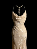 Vintage Mermaid Spaghetti Straps Champagne Lace Long Prom Dress Party Dress Graduation Dresses HZ1121